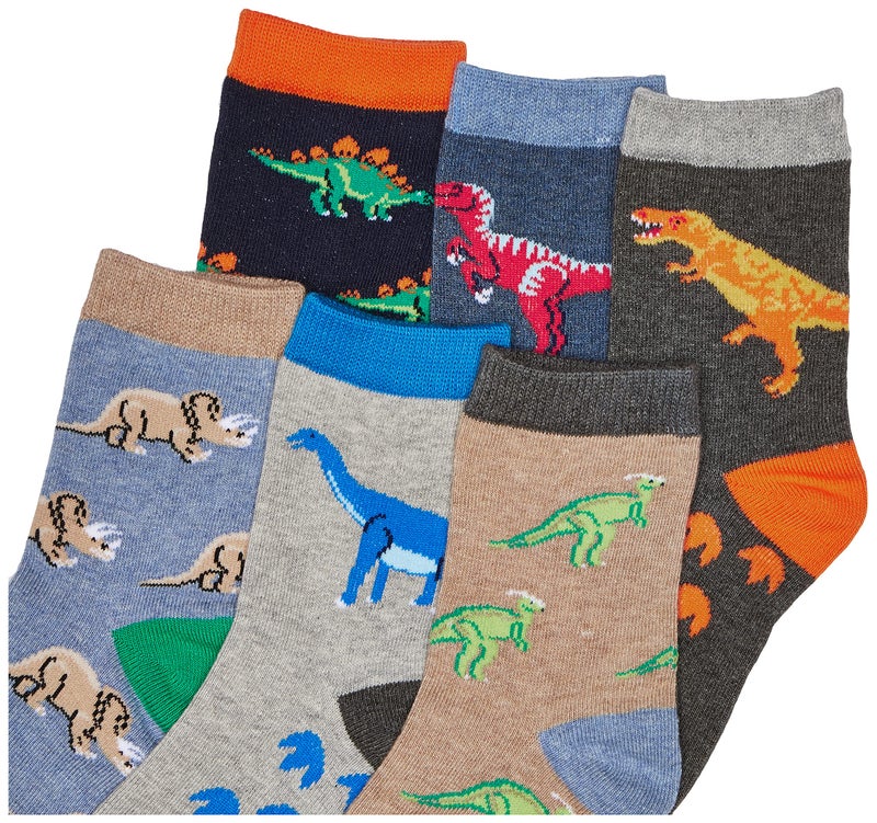 Jefferies Socks boys Boy s Dinosaur Pattern Cotton Crew Socks 6 Pack Multi Small, Multi, Small US - Image 2
